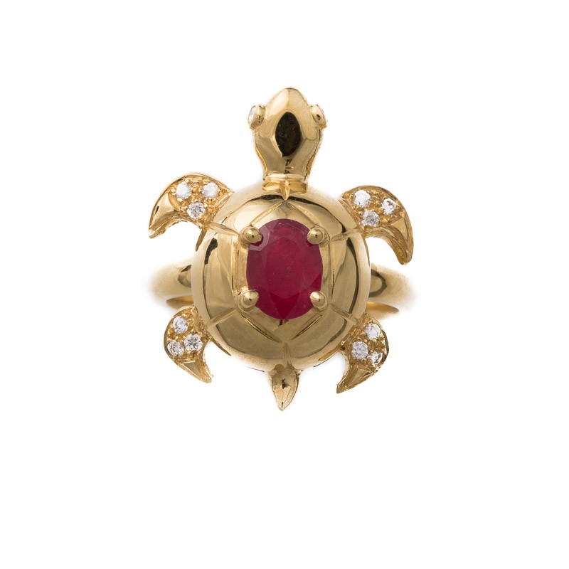 Kajal Naina Singapura Ring Diamond Ruby Turtle Gold