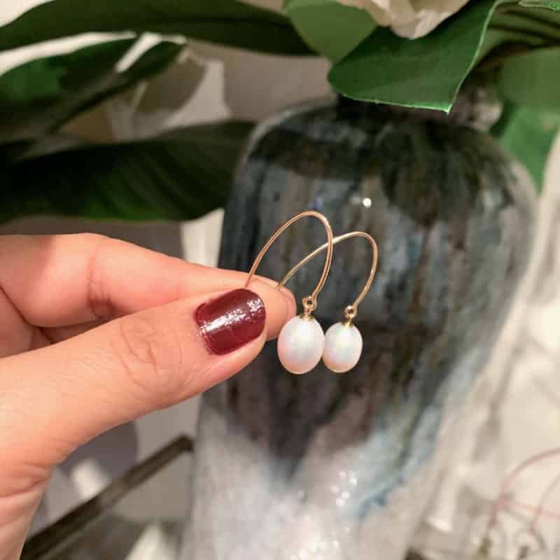 Oval Pearl Long Drop Earrings