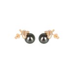 Double Diamond Leaf Tahitian Pearl Earrings