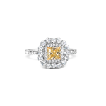 Elegant Yellow centre with Double halo Silver Ring