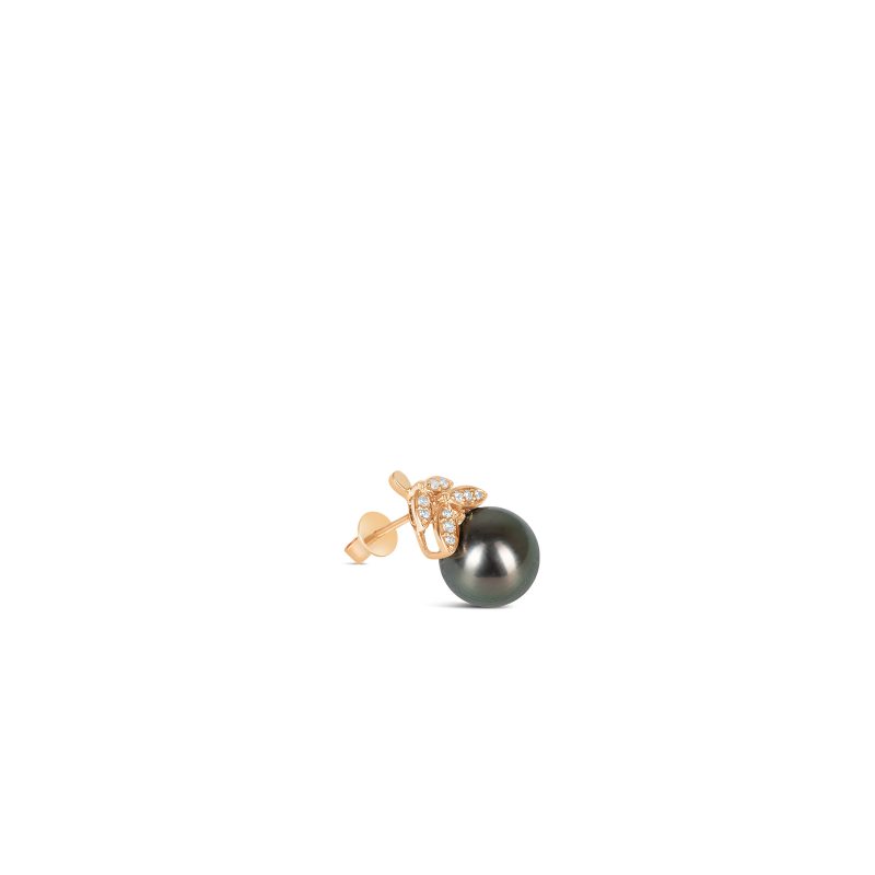 Double Diamond Leaf Tahitian Pearl Earrings