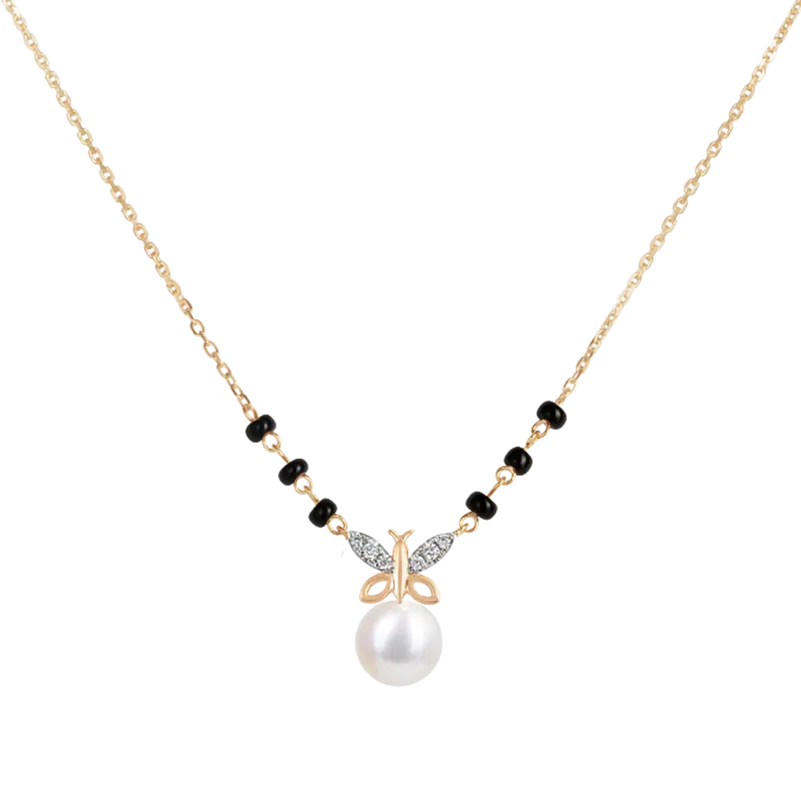 Butterfly Wings Diamond Mangalsutra with Pearl Drop/  6 beads