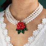 Mountain Beauty Laligurans Pendant/ Brooch  without Pearl Splash ( Red Flower/ Green Leaf)