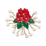 Mountain Beauty Laligurans Pendant/Brooch  with Pearl Splash ( Red flower / Green leaf )
