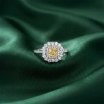 Elegant Yellow centre with Double halo Silver Ring