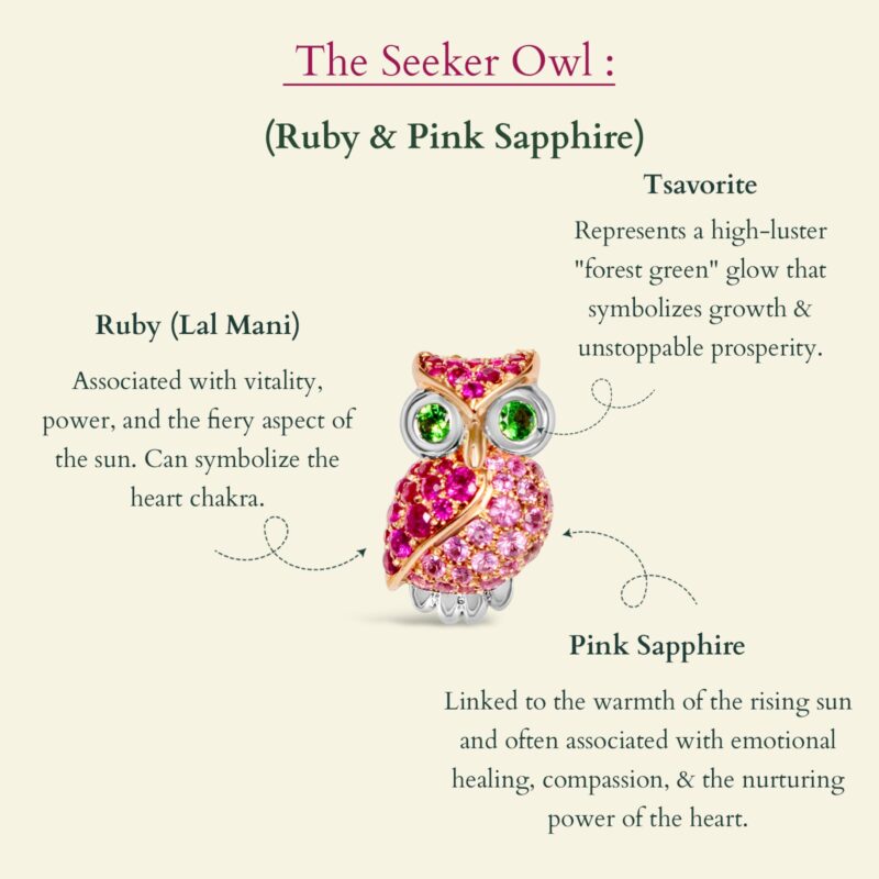The Seeker Owl Pendant (Ruby & Pink Sapphire)