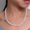 Bella White Oval Pearl Necklace /Ruby Clasp