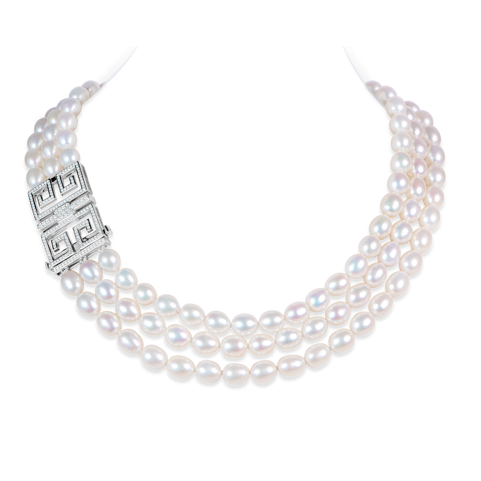 Kelly 3 Strands Oval Pearl Necklace