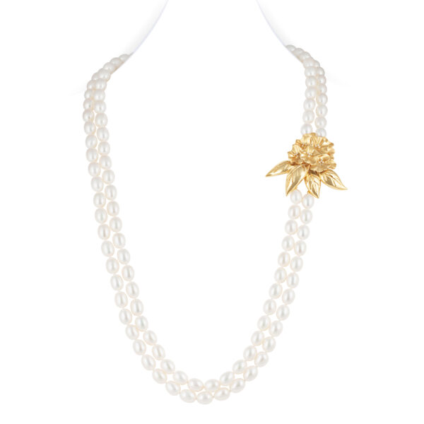 Mountan Beauty Gold Laligurans Double Strands Oval Pearl Necklace