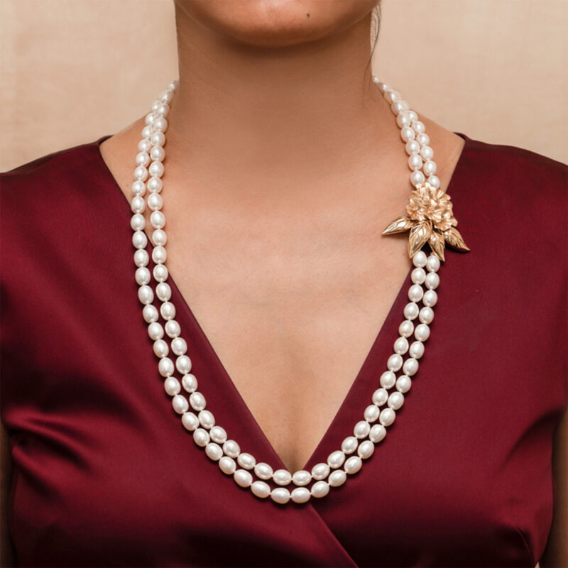 Mountan Beauty Gold Laligurans Double Strands Oval Pearl Necklace