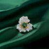 Exquisite Silver Pave Emerald Flower Ring – KN (Adjustable)