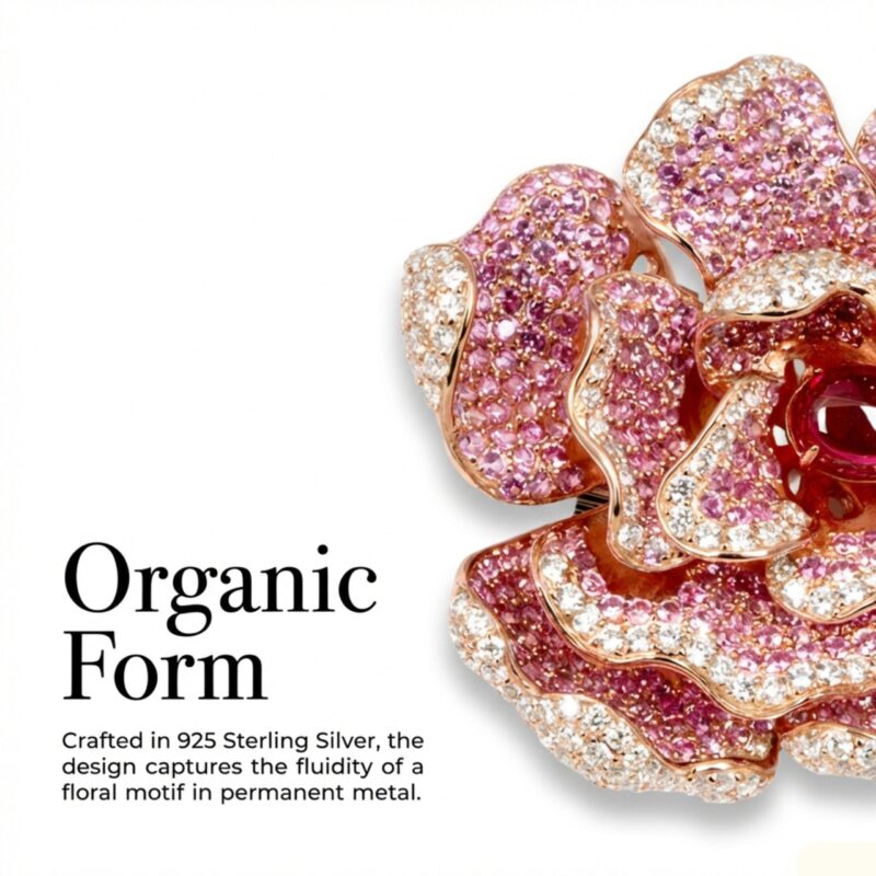 Exquisite Silver Pink Pave Flower Brooch - KN