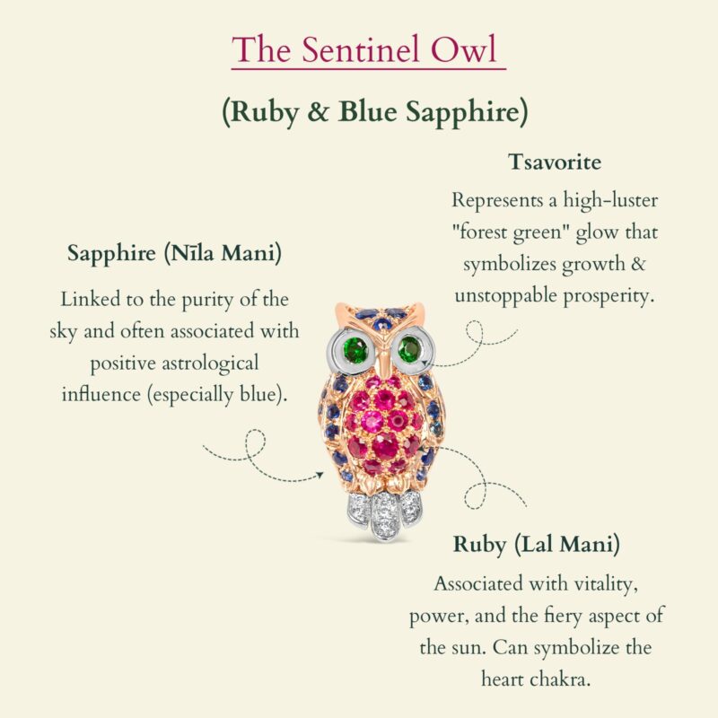 The Sentinel Owl Pendant (Ruby & Blue Sapphire)