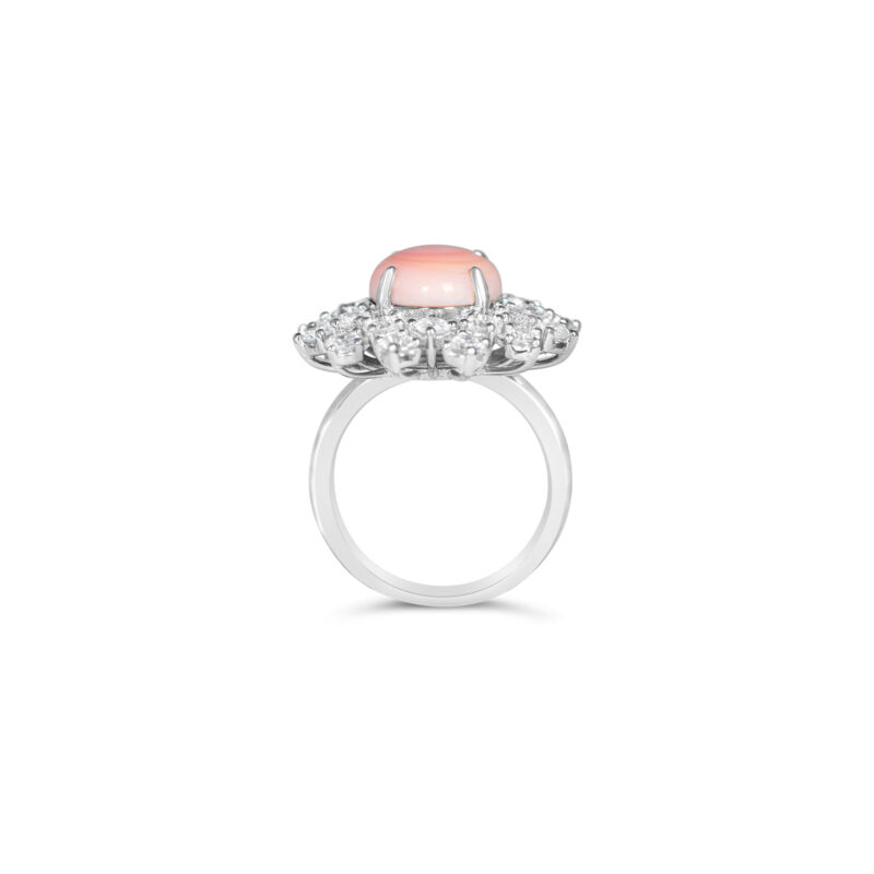 Elegant Jade Stud and CZ Halo Silver Ring