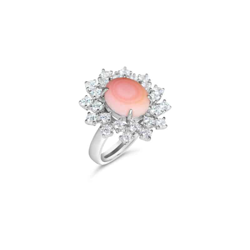 Elegant Jade Stud and CZ Halo Silver Ring