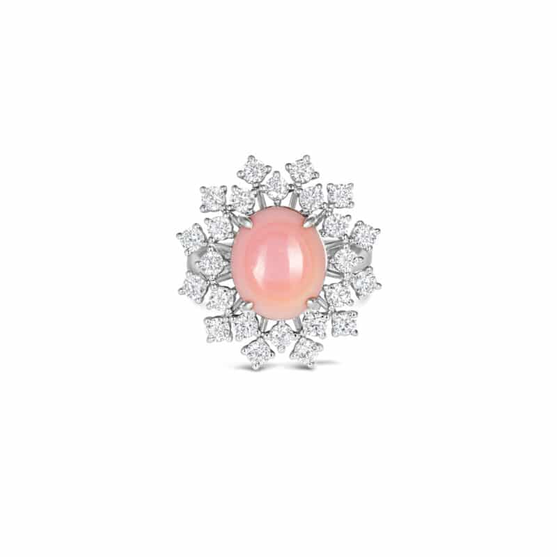 Elegant Jade Stud and CZ Halo Silver Ring