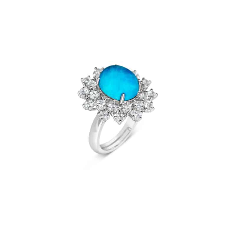 Elegant Jade Stud and CZ Halo Silver Ring
