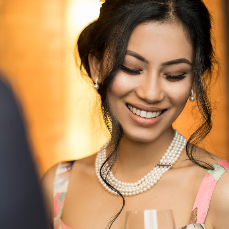 4 Strands Round Pearl Necklace with Silver Clasp