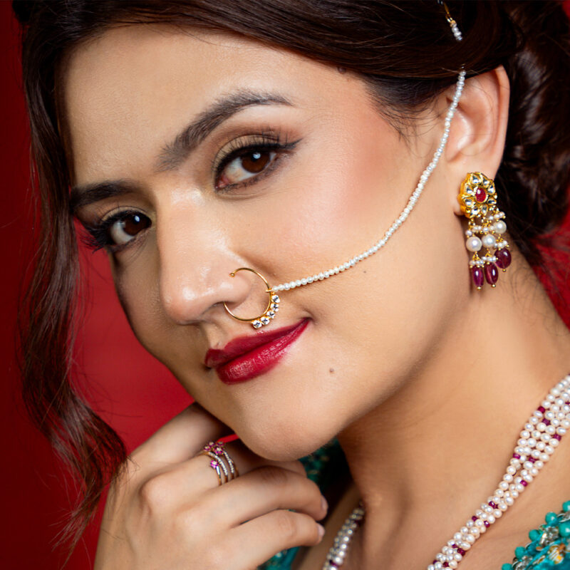 Aalia Nose Ring With Pearls Extender For Non-Pierced Nose