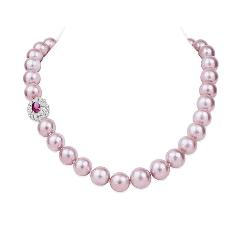 Anna Premium Edison Pearl Necklace/ Ruby/ 18 inches