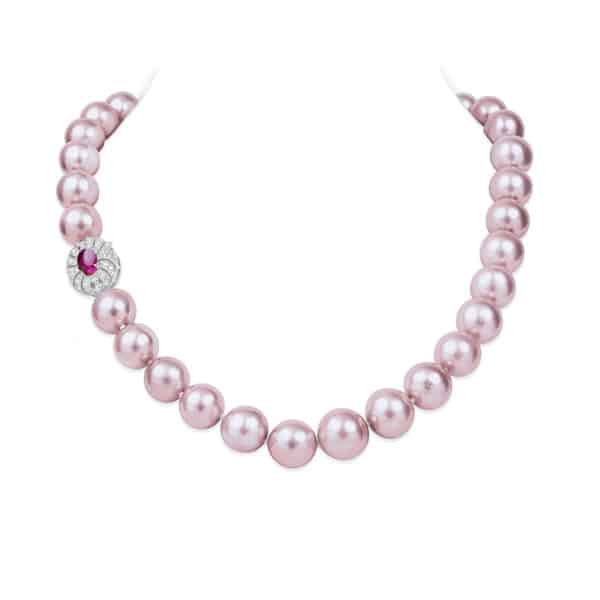 Anna  Rosetone Pearl Necklace/ Ruby
