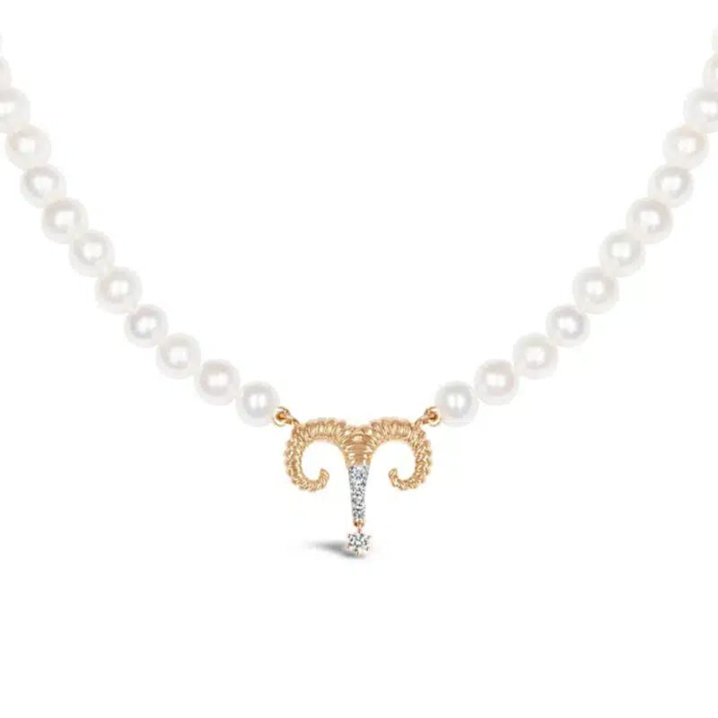 Aries Zodiac Oval Pearl Necklace