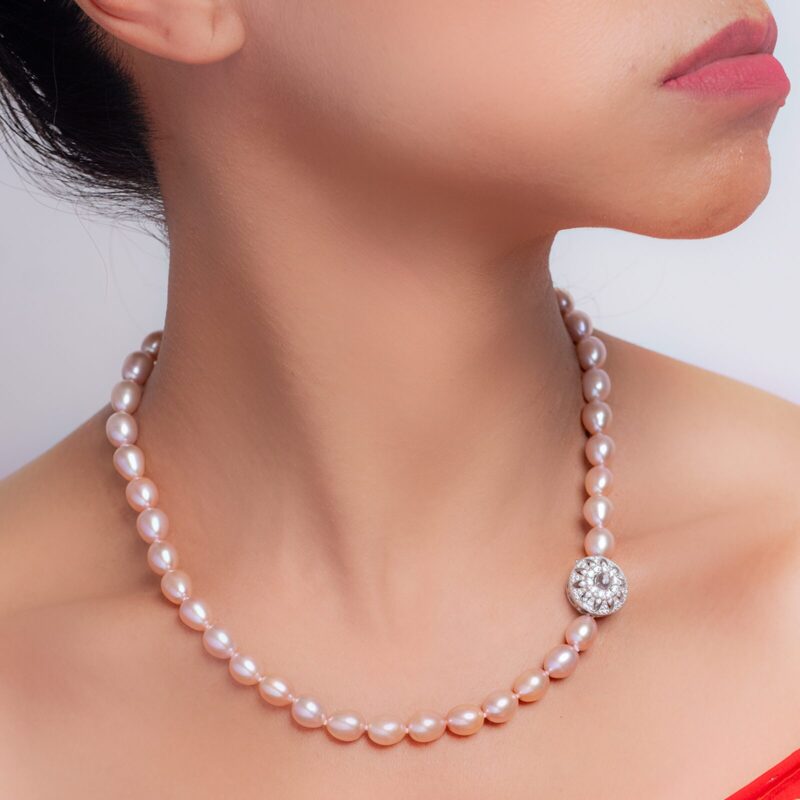 Bella Lavender Oval Pearl Necklace /Moonstone Clasp