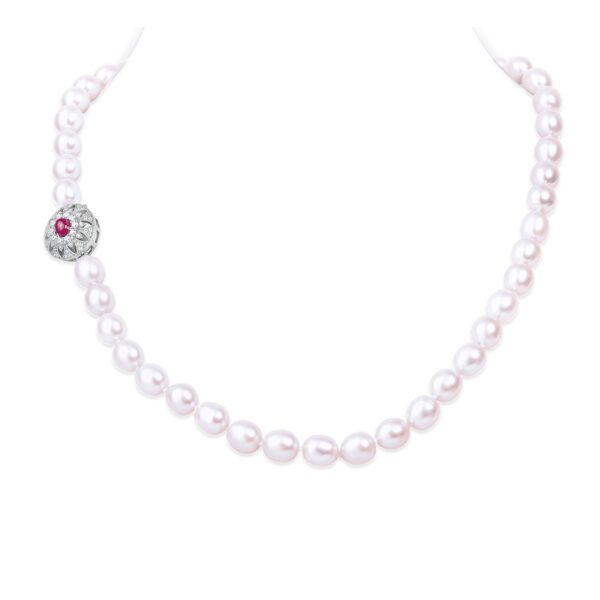 Bella Lavender Oval Pearl Necklace / Ruby Clasp / 18 Inches