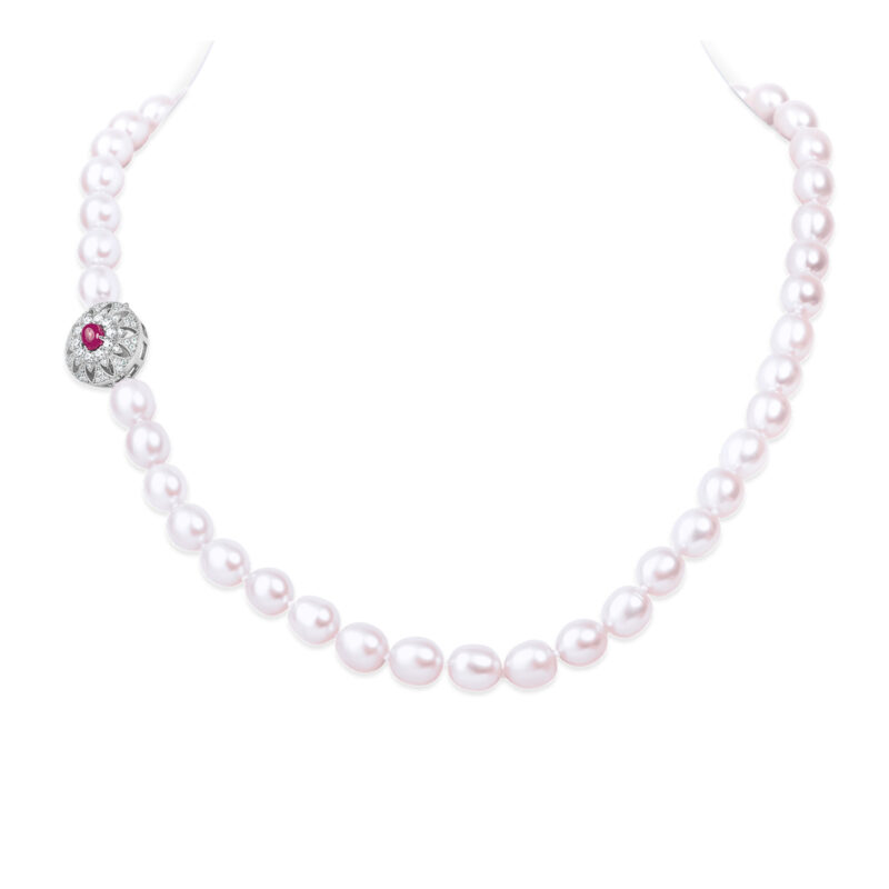 Bella Lavender Oval Pearl Necklace / Ruby Clasp / 18 Inches