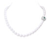 Bella White Oval Pearl Necklace /Emerald Clasp