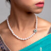 Bella White Oval Pearl Necklace /Emerald Clasp
