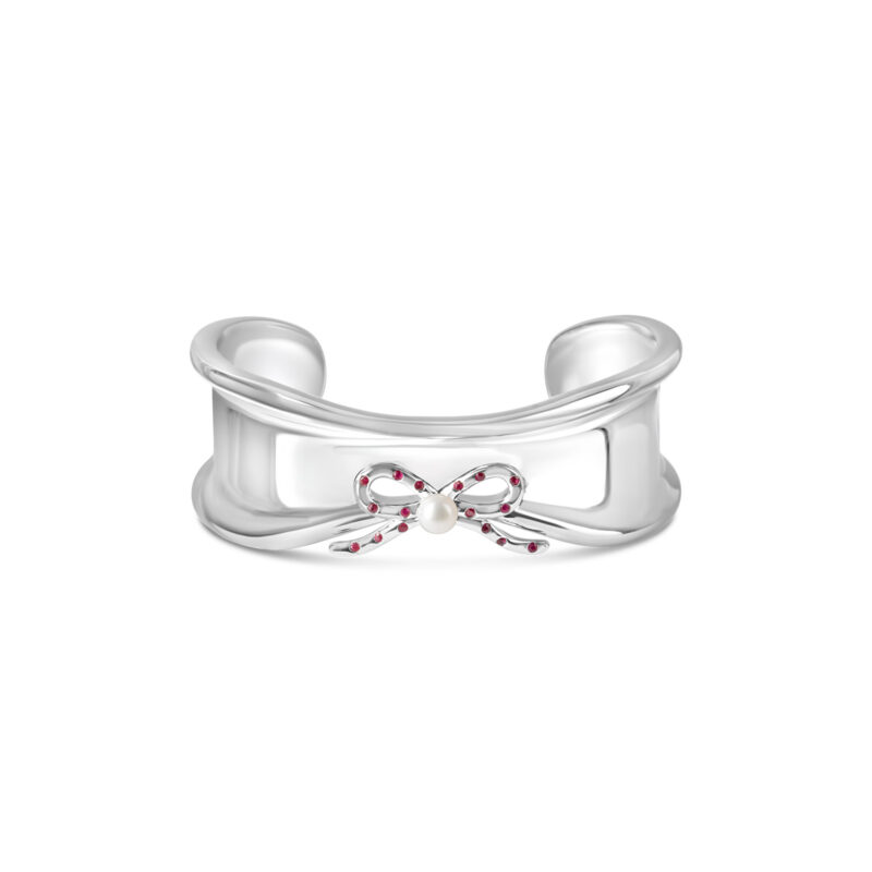 Blushing Bow Cuff Bracelet (Silver)