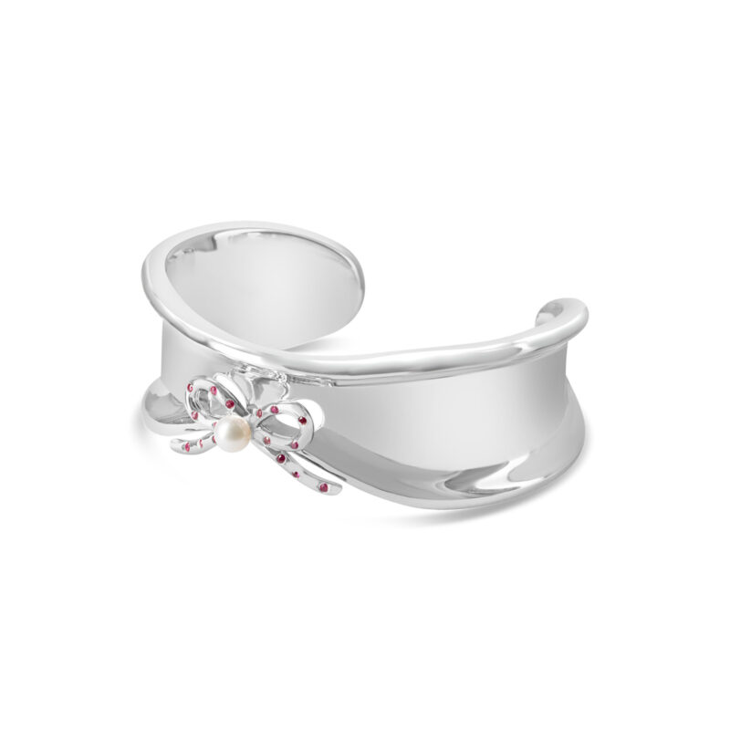 Blushing Bow Cuff Bracelet (Silver)
