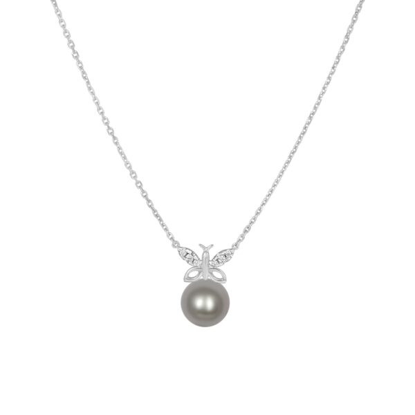 Butterfly Wings Diamond Necklace with Japnese Akoya Grey Pearl