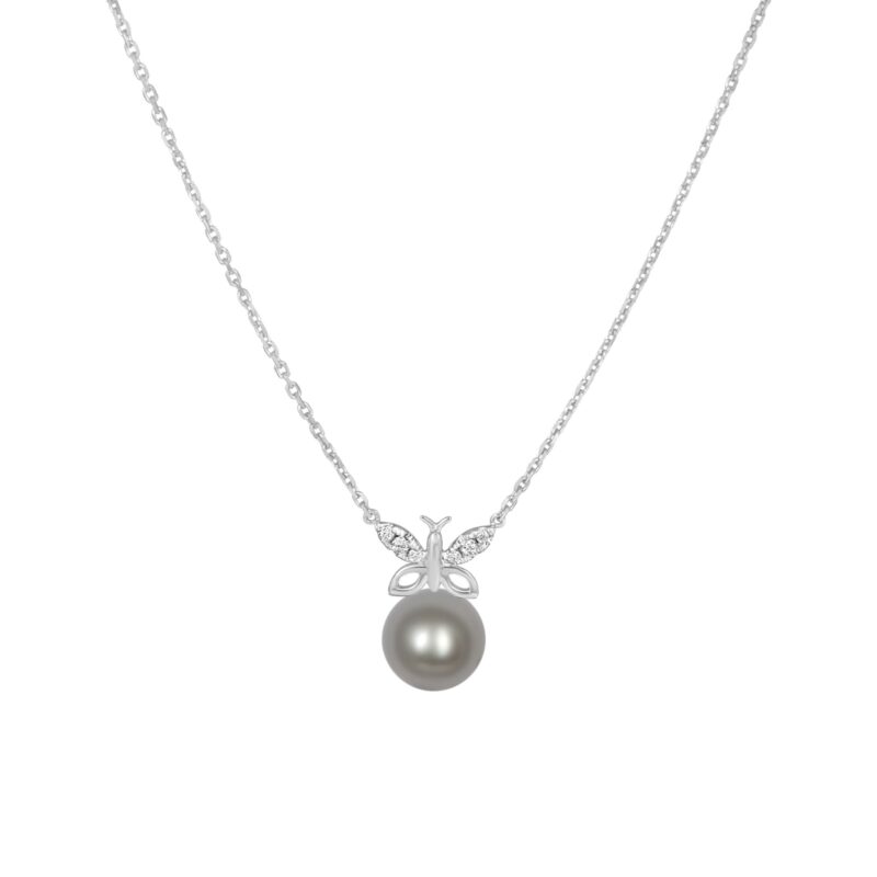 Butterfly Wings Diamond Necklace with Japnese Akoya Grey Pearl