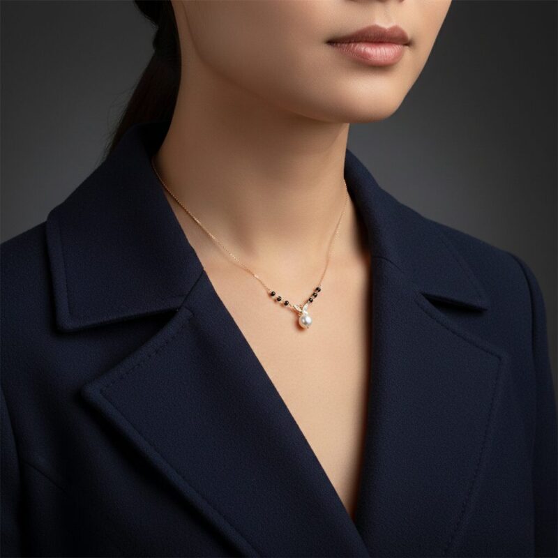 Butterfly Wings Diamond Mangalsutra with Pearl Drop (Regular)