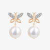 Butterfly Wings Diamond Earrings with Round Pearl Drop / Regular size