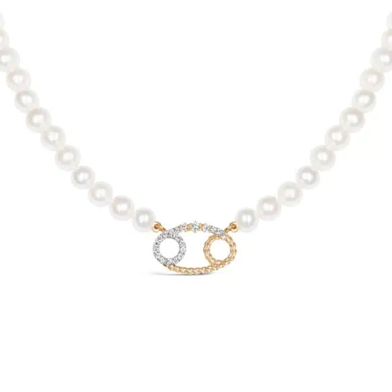Cancer Zodiac Oval Pearl Necklace