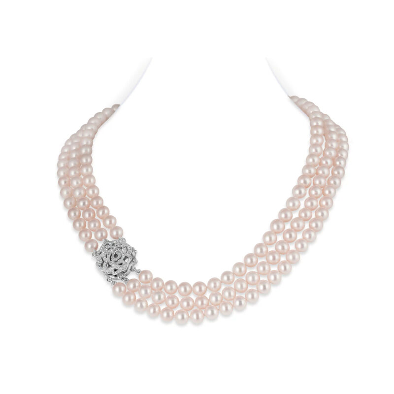 Cher 3 Strands Lavender Round Pearl Necklace