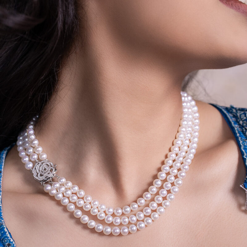 Cher 3 Strands Lavender Round Pearl Necklace