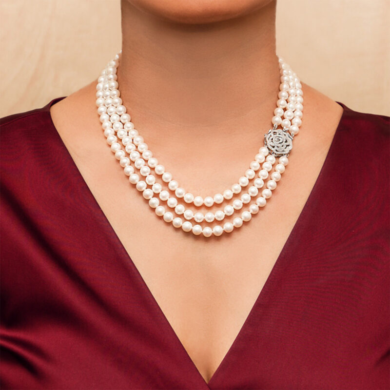 Cher 3 Strands Lavender Round Pearl Necklace