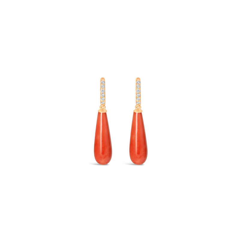 Coral and Diamond Drop Earrings 18K