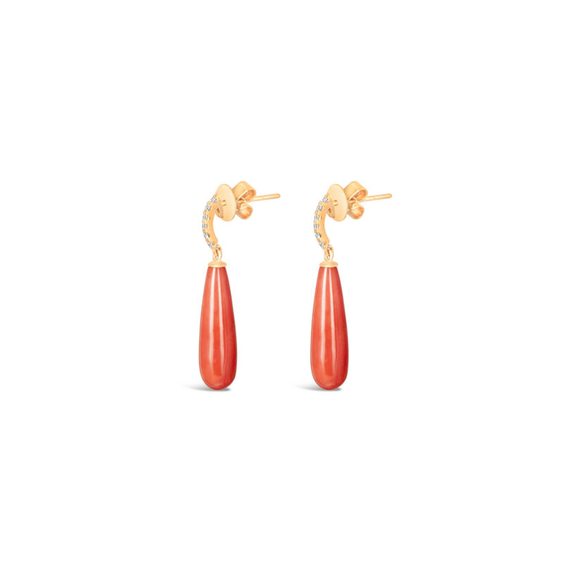 Coral and Diamond Drop Earrings 18K
