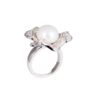 Exquisite Silver Pave Flower & Pearl Ring – KN (Adjustable)