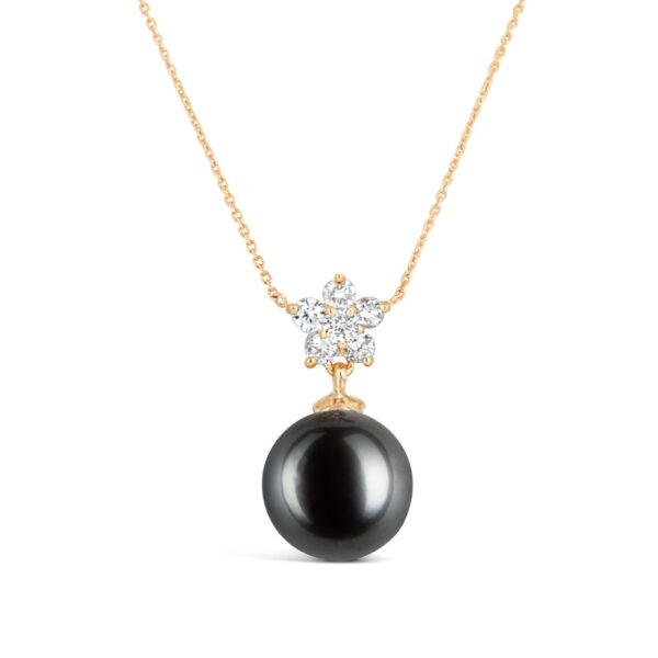 Diamond Flower Tahitian Pearl Necklace