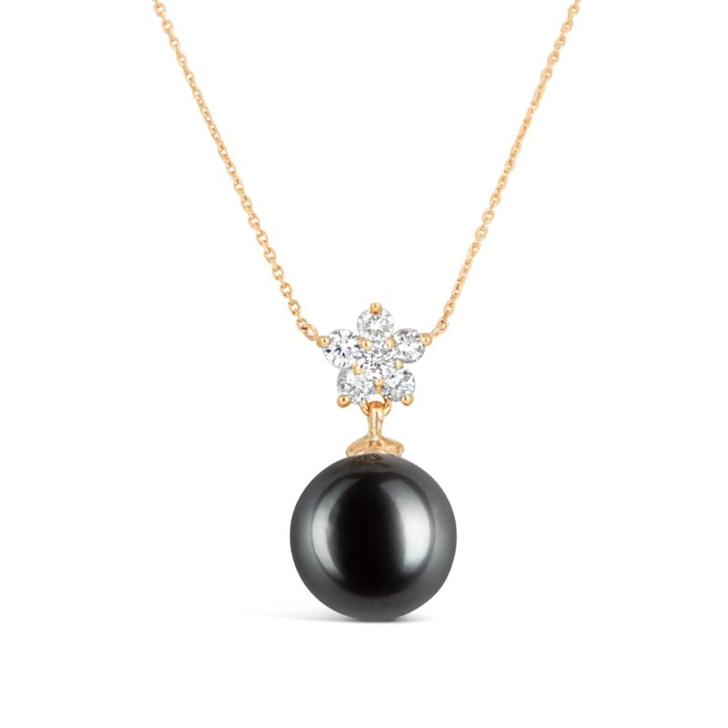 Diamond Flower Tahitian Pearl Necklace