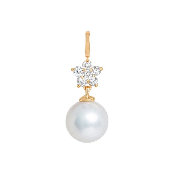 Diamond Flower and Pearl Pendant