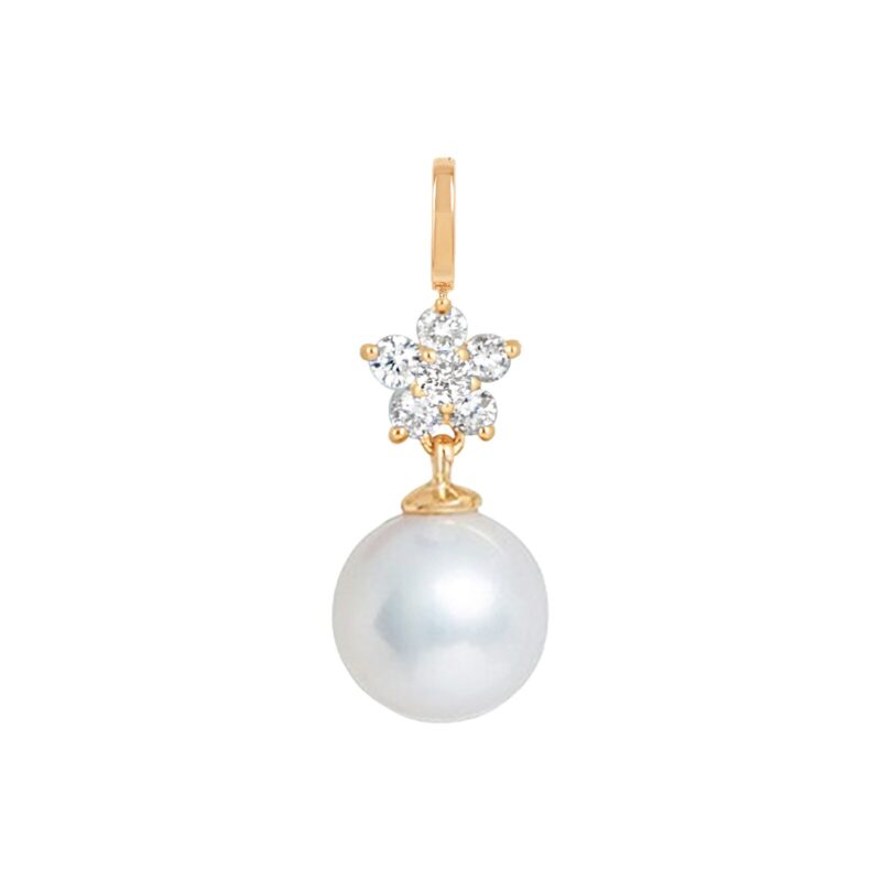 Diamond Flower and Pearl Pendant