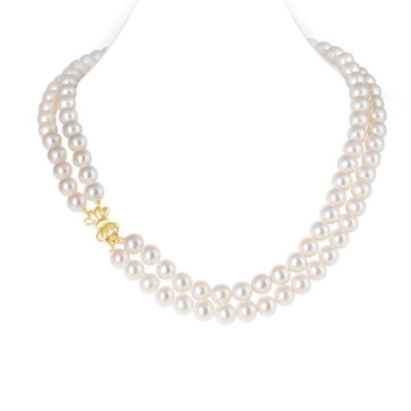 Marilyn Double Strand Round Pearl Necklace (Bow Clasp)