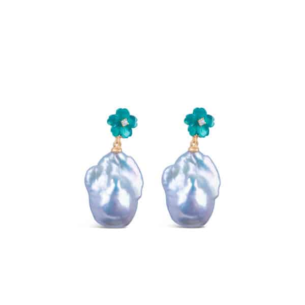 Green Flower Baroque Pearl drop Earrings